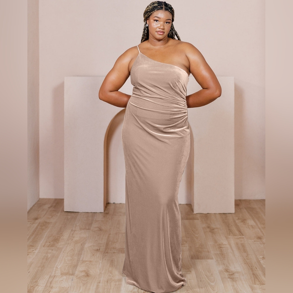 Elegant One-Shoulder Tan Dress